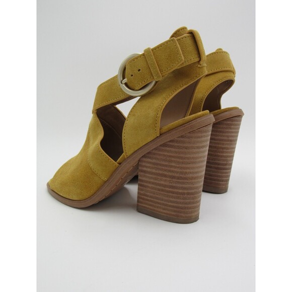 Marc Fisher Block Heel Sandal Yellow Suede Buckle Strap Womens Size 6 Boho - Picture 16 of 16